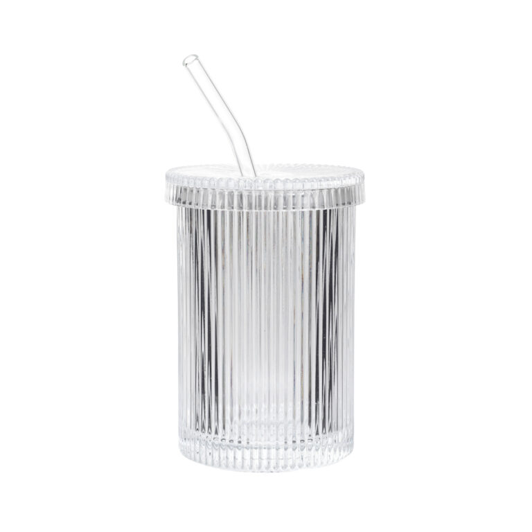 Stiklinis puodelis su šiaudeliu (400 ml)